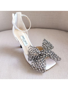 Jimmy Choo Mana Lambskin Sandals 8.5cm with Crystal Bow White 2021