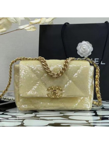 Chanel Sequins Chanel 19 Small Flap Bag AS1160 Light Yellow 2021