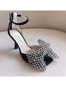 Jimmy Choo Mana Suede Sandals 8.5cm with Crystal Bow Black 2021