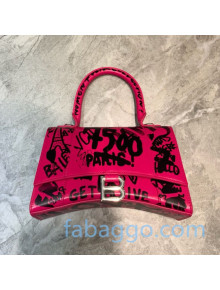 Balenciaga Hourglass Small Top Handle Bag in Graffiti Smooth Calfskin Hot Pink/Silver 2020