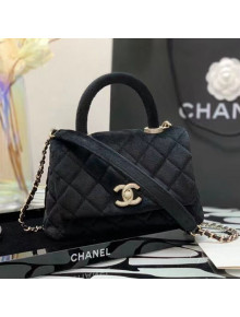 Chanel Quilted Velvet Mini Flap Bag with Top Handle AS2215 Black 2021