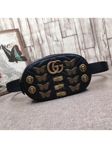 Gucci GG Marmont Metal Animal Insects Studs Leather Belt Bag 491294 Black 2017