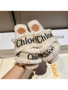 Chloe Logo Strap & Wool Slide Sandals Beige 2021