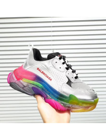 Balenciaga Triple S Rainbow Outsole Sneakers White/Silver/Black 2019