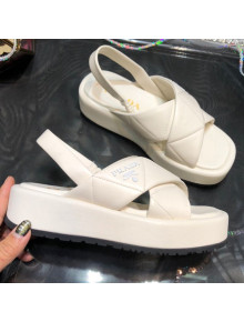 Prada Quilted Lambskin Platform Sandals All White 2021