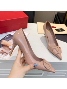 Valentino VLogo One-Tone Patent Leather Pumps 80mm Nude 2020