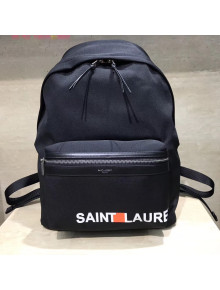 Saint Laurent City Backpack with Logo Print in Black Twill and Leather 2017