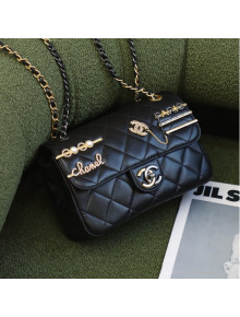 Chanel Lambskin Small Flap Bag with Logo Charm AS2979 Black 2021