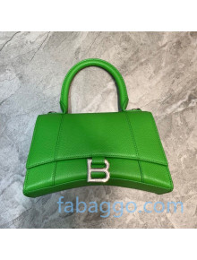Balenciaga Hourglass Small Top Handle Bag in Litchi-Grained Calfskin Bright Green/Silver 2020