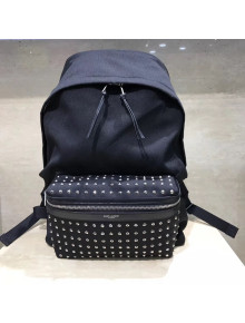 Saint Laurent City Backpack with Metal Studs in Black Twill and Leather 2017