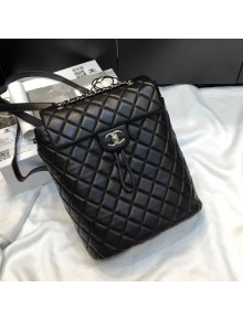 Chanel Vintage Quilted Lambskin Drawstring Backpack Black 2021