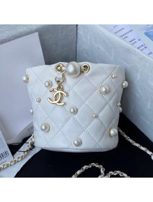 Chanel Lambskin Mini Drawstring Bucket Bag AS2518 White 2021