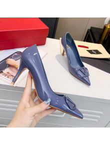 Valentino VLogo One-Tone Patent Leather Pumps 80mm Blue 2020