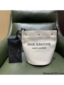 Saint Laurent Rive Gauche Bucket Bag in Linen 669299 Off-White/Black 2021 Top