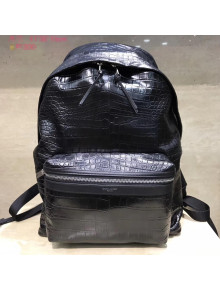 Saint Laurent City Backpack in Crocodile Pattern Leather Black 2017