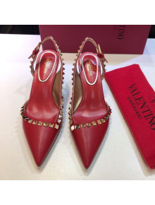 Valentino Rockstud Leather Open Pumps 6.5cm Red 2021