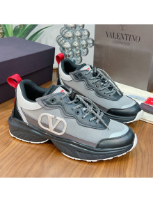 Valentino VLogo Sneakers in Mesh and Calfskin Patchwork Grey/Black  (For Women and Men)