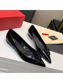 Valentino VLogo One-Tone Patent Leather Flat Ballerinas Black 2020