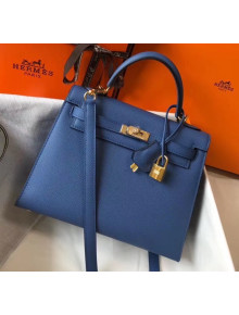Hermes Kelly 25cm Top Handle Bag in Epsom Leather Blue 2020