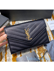 Saint Laurent 393953 Envelope Chain Wallet in Textured Leather Black/Gold (Top Quality)