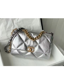 Chanel 19 Metallic Goatskin Large Flap Bag AS1161 Silver 2021 TOP