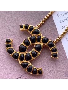 Chanel Black Resin Stones CC Pendant Necklace AB1804 2019