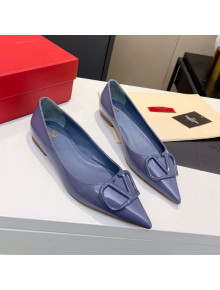 Valentino VLogo One-Tone Patent Leather Flat Ballerinas Blue 2020