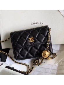 Chanel Quilted Leather Mini Wallet on Chain WOC with Metal Ball Black 2021