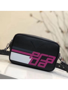 Prada Logo Print Leather Shoulder Bag 1BH093 Black 2018