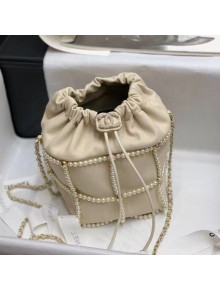 Chanel Pearl Quilted Small Drawstring Bucket Bag AS2313 White 2021