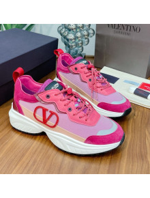 Valentino VLogo Sneakers in Mesh and Calfskin Patchwork Pink/Red  (For Women and Men)