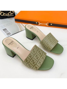 Fendi FF Leather Flat/Heel Slide Sandals Olive Green 2021