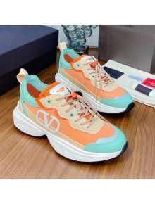 Valentino VLogo Sneakers in Mesh and Calfskin Patchwork Orange/Green  (For Women and Men)