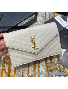Saint Laurent 393953 Envelope Chain Wallet in Textured Leather White/Gold (Top Quality)