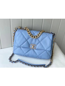 Chanel 19 Goatskin Large Flap Bag AS1161 Light Blue 2021 TOP