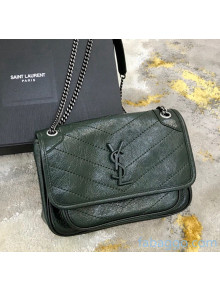 Saint Laurent Baby Niki Chain Bag in Vintage Crinkled Leather 533037 Dark Green 2021