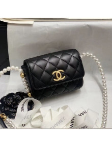 Chanel Quilted Calfskin Clutch with Chain Pearl Mini Bag Black 2021