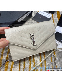 Saint Laurent 393953 Envelope Chain Wallet in Textured Leather White/Silver (Top Quality)
