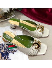 Gucci Leather Mid-heel Slide Mules with Half Moon GG White 2019