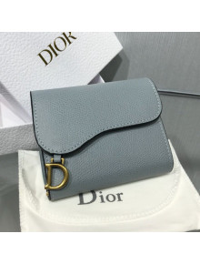 Dior Saddle Grained Calfskin Mini Flap Wallet Light Blue 2019
