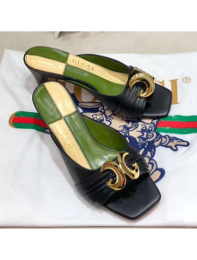 Gucci Leather Mid-heel Slide Mules with Half Moon GG Black 2019