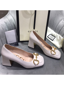 Gucci Leather Mid-Heel Pumps with Horsebit White 2020