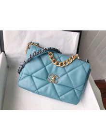 Chanel 19 Goatskin Large Flap Bag AS1161 Water Blue 2021 TOP