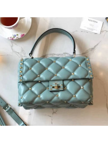 Valentino Lambskin Garavani Candystud Single Handle Bag Jade Blue 2018