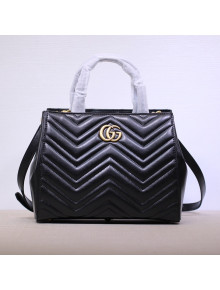 Gucci GG Marmont Chevron Leather Small Top Handle Bag 448054 Black 2021