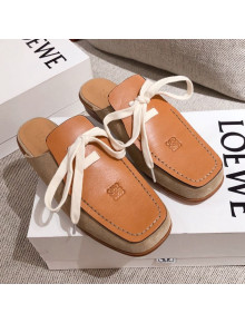 Loewe Lace up Mules in Suede and Calfskin Camel Brown 2020