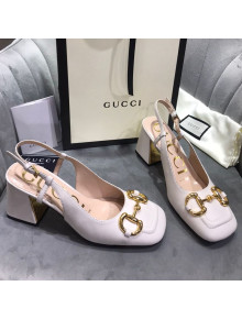 Gucci Mid-Heel Slingback Pumps with Horsebit White 2020