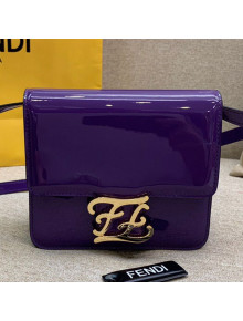 Fendi Karligraphy FF Button Flap Bag in Patent Leather Purple 2019
