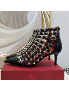 Valentino Rockstud Alcove Calfskin Heel Boots 6.5cm Black 2021