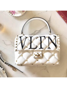 Valentino  VLTN Print Lambskin Garavani Candystud Single Handle Bag White 2018